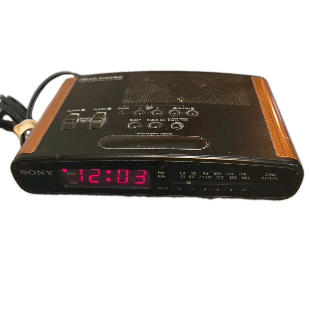 Sony Dream Machine ICF-C420 Digital Clock Radio Black Woodgrain AM/FM Dual Alarm